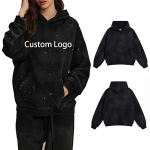 2026 Solid Color Embroidery 100% Cotton Fleece Pocket Hoodie Black Heavyweight Print Logo Faded Streetwear Acid <b>Wash</b> Distressed - Product Image 1