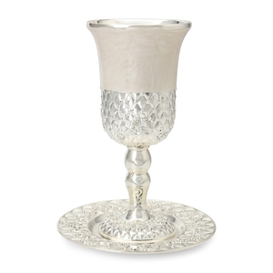 12 oz Kiddush Cup Shabbat Holidays Kidush Copas Latón con plata Shabbat Judío Religioso Bendición Copa de vino hecha a mano - Product Image 5