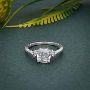 Luxury IGI Certified Cushion Cut VVS Lab Grown Diamond Gold Plated 925 Silver Three Stone Engagement Ring For Women Wholesaler - Product Image 3