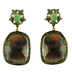 Pendientes colgantes con concha verde y marrón para mujer, colgante chapado en oro de 18 quilates y pendientes colgantes - Product Image 1
