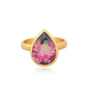 Bio Multi Tourmaline Doublet Quartz Pierres Précieuses Lunette Ensemble Bague Fabricant Plaqué Or 18k Mode Bague En Laiton Bijoux - Product Image 3