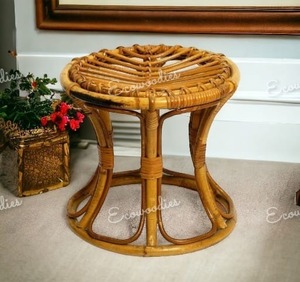 Living Room Furniture Restaurant Round Natural Wood Cane Seat Wicker Rattan Chair Bar <b>Stool</b> <b>Ottoman</b> Bone Inlay Console - Product Image 3