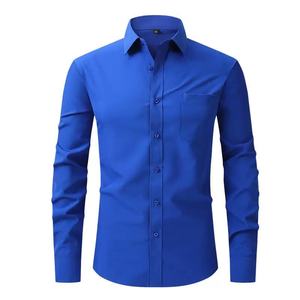 Camisa con botones de manga larga informal de rendimiento de secado rápido de Color sólido tejido con logotipo personalizado de fábrica al por mayor de Bangladesh para otoño - Product Image 2