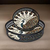 Ensemble de 2 plateaux de service en fer émaillé découpé au laser Pichwai à motif paon, prix bas, plateau à fleurs, décoration, cadeau