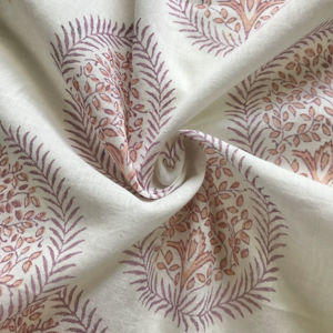 Hand Block Printed Cotton Fabric Traditional Indian Tree Buti Circle Print in <b>Blush</b> & Mauve Tones - Product Image 1