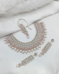 Rose Gold Plated Ethnic Zinc Alloy Cubic Zircon Crystal Dangle Drop <b>Choker</b> Wedding Party Necklace & Earrings Set for Women - Product Image 1