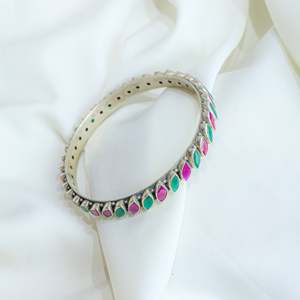 925 Silver Fine Bangle Asama Semi Precious <b>Ruby</b> and Emerald Single Piece From Luxury Collection - Product Image 4