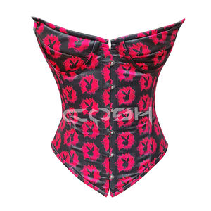 Corsé de satén rosa con estampado de Playboy para mujer, corsé de entrenamiento de cintura con varillas de acero y cierre frontal con broches. - Product Image 3