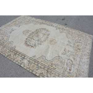 Alfombra turca Vintage Beige 5,9 X 8.7ft Tejido plano de lana con patrón de retazos para decoraciones de sala de estar - Product Image 4