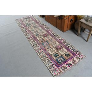 พรมตุรกีขนาด 2.5x8.7 ฟุต, พรมวินเทจแบบยาว, พรมขนสัตว์สีน้ำเงินชมพูไล่เฉด - Product Image 2