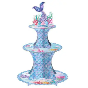 Cute Mermaid Tail Party Theme Cake Stand 3 Tier Cupcake Stand Decoraciones de fiesta para suministros de fiesta de cumpleaños