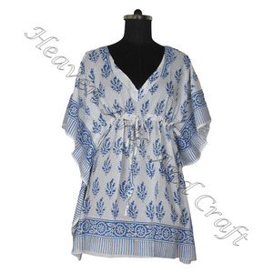 Vestido de noche africano para mujer, vestidos étnicos para mujer, vestidos caftán cortos KFCS130, el mejor vestido de fabricación con estampado de bloques a mano para mujer - Product Image 4