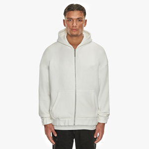 Sweat à capuche zippé surdimensionné en molleton bouclette polyester/coton épais pour homme, style streetwear, épaules tombantes, brodé - Product Image 1