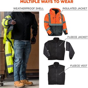 Chaqueta reflectante de alta visibilidad para hombre, Cazadora Bomber de invierno con forro polar y cremallera, chaquetas reflectantes, chaqueta de seguridad con capucha desmontable - Product Image 5