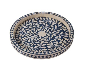 Meilleur Vente en Gros Plateau de Service Décoratif Floral en Incrustation d'Os pour Table à Café Plateau de Service de Comptoir du Fabricant Indien SCI - Product Image 3