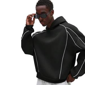 Nouveau sweat à capuche oversize pour homme en molleton patchwork d'hiver, écologique, avec broderie 3D et passepoil contrasté, en tissu de coton - Product Image 4