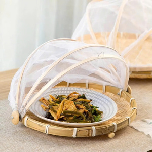 Panier de rangement en bambou d'usine, plateau alimentaire avec filet pliable, couverture décorative de tente, empêche les mouches pour les repas en plein air, fabriqué au Vietnam - Product Image 1