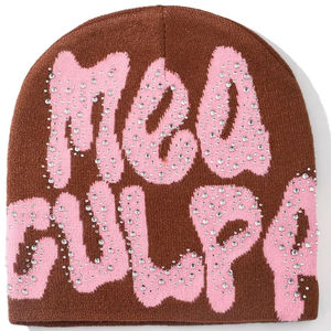 หมวกไหมพรมถักสำหรับผู้ชายและผู้หญิงหมวกบีนนี่พลอยเทียมทรงโอเวอร์ไซส์สำหรับฤดูหนาว - Product Image 2