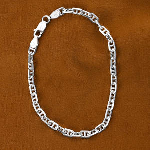 NOVAMART Fine <b>Silver</b> Soren Men's 8-Inch <b>Bracelet</b> with Rhodium Plated White Rose 14K/18K Gold Featuring Religious <b>Charm</b> and Pearl - Product Image 2