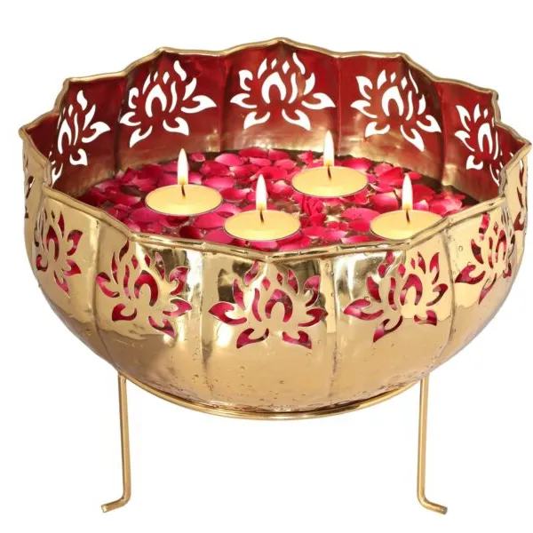 Decoratief Metalen Urli Diya Pakket Van 3 Met Messing Voor Interieur, Interieur, Diwali Decoratieve Kom Diya