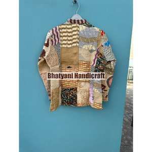 Chaqueta Kantha Acolchada Unisex de Algodón Indio Hecha a Mano, Estilo Bohemio, Transpirable, Reversible, de Secado Rápido, para Otoño e Invierno - Product Image 5