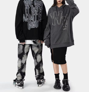 เสื้อกันหนาวมีฮู้ดสำหรับผู้ชายเสื้อล้างกรดวินเทจแบบสวมหัวเย็บปะสองชั้นสีปกติพอดีแบบกำหนดเอง - Product Image 3