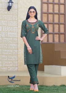 Exclusive Most Trending <b>Top</b> Quality Pure 100% Cotton Denim Kurti Pant With Embroidery Work <b>Indian</b> Exporter and Supplier - Product Image 2
