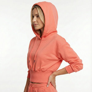 Sudadera Corta con Capucha para Mujer, Estilo Urbano, Cintura Ajustada, Dobladillo Acordonado, Hombros Caídos, Colores y Tallas Personalizables con Logotipo - Product Image 2