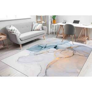 Tapis en marbre abstrait : tons doux, décoration de salon, tailles personnalisées, tapis imprimé, tapis doux non tissé - Product Image 3