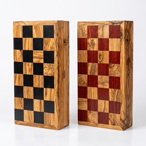 Jeu d'échecs de voyage pliable avec rangement, plateau en bois à carreaux rouges ou noirs, 16-35 cm, vente en gros - Product Image 1