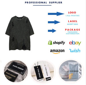 Camiseta de gran tamaño con agujeros rasgados de Hip Hop de alta calidad, ropa Vintage, camisetas gráficas para hombres, camiseta con hombros caídos para hombres - Product Image 4