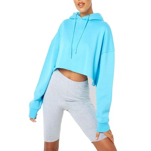 Sweat à capuche surdimensionné doux en coton pour femmes en gros coupe ajustée personnalisé haut court sweats à capuche couleurs unies hiver éponge imprimé - Product Image 2