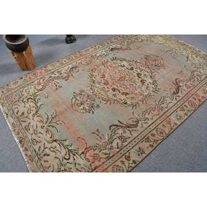Alfombra turca vintage 5'1X8'3 Diseño de retazos azul-marrón Hecho a mano Lana de felpa Poliéster Rectangular Estilo de pasillo Tabriz Látex - Product Image 2