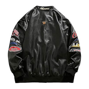 Veste en cuir PU de moto de course respirante noire de qualité supérieure pour hommes Logo de patch de broderie personnalisé de haute qualité toutes saisons - Product Image 2