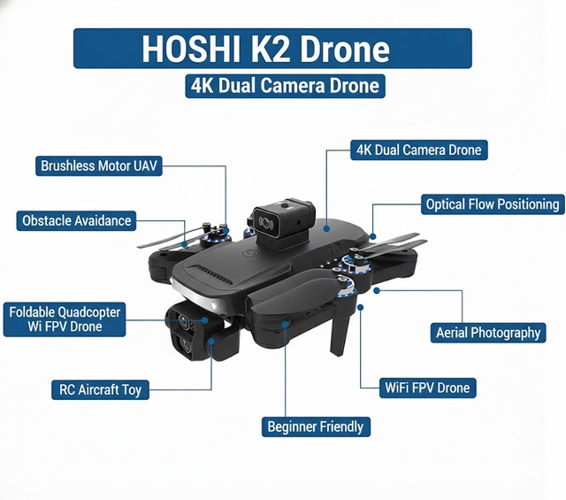 HOSHI K2 Drone Brushless Motor 4K HD Dual Camera Obstacle Avoidance Optical Flow Foldable RC Quadcopter Aerial Photography UAV