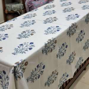 SANVI K HANDICRAFTS - Mantel de Algodón 100% con Estampado a Mano Mughal, Estampado Real Buta con Bordado Aari, Cubierta de Mesa Hecha a Mano - Product Image 1