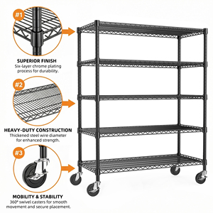 MZG NSF <b>Wire</b> Shelving Industrial Large 5 Tier Storage Rack Expandable Mobile Garage Metal <b>Wire</b> Shelving Unit with Casters - Product Image 6