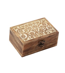 Boîte à bijoux gravée à la main en bois antique pour femmes-Bijoux pour hommes | Accents de décoration intérieure | Boîtes décoratives - Product Image 5