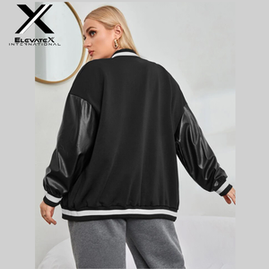 Chaqueta Varsity Acolchada Personalizable para Mujer, Tallas Grandes, 100% Lana, Mangas de Cuero, Resistente al Viento, Relleno de Algodón Teñido Liso - Product Image 6