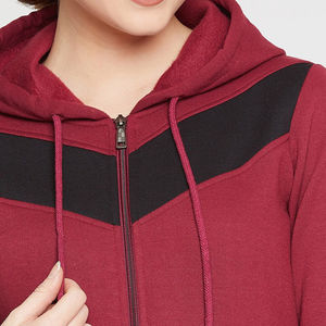 Venta caliente directa de fábrica de alta calidad de las mujeres de la cremallera sudaderas con capucha de manga larga de Color de contraste de cremallera hasta suelta sudaderas con capucha casuales para las mujeres - Product Image 5