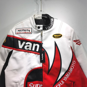 <span class=keywords><strong>Blouson</strong></span> bombardier personnalisé en similicuir pour hommes veste de motard de course de moto de rue mince avec col montant et logo avant - Product Image 4