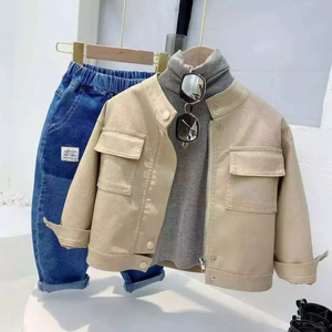 เสื้อแจ็กเก็ตหนังแท้สำหรับเด็กผู้ชาย, เสื้อโค้ทกันน้ำใส่ได้ทุกเพศสีน้ำตาล - Product Image 4