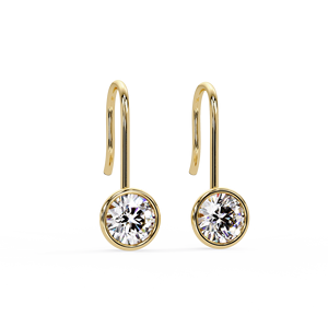 14K Pure Gold bezel set Round Cut lab grown diamond studs IGI Certified Minimalist Dangle Hook Earrings Fine Engagement Jewelry - Product Image 2