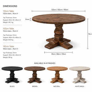 Mesa de Comedor de Lujo de Madera Maciza de Mango para 6 Personas, Base de Pedestal Resistente, Muebles Rústicos de Madera para el Hogar, Hotel, Restaurante - Product Image 5