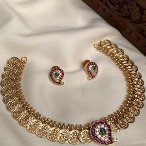 Premium Quality Stone Look Temple Necklace <b>Set</b> <b>Gold</b> Plated Necklace <b>Set</b> With <b>Earrings</b> For Wedding Wear Collection For Women - Product Image 1