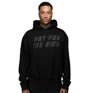 Sweat à capuche noir surdimensionné pour homme, 380GSM, coton biologique lourd, streetwear, pull avec logo imprimé en relief mat - Product Image 1