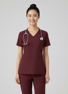 Breathable& Lightweight Medical Scrubs <b>For</b> <b>Women</b> Crew Neckline V-Neck Scrub <b>Top</b> Custom Tags Spandex Cotton Hospital Scrub Set - Product Image 6