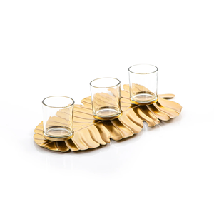 Plateau en métal feuille d'or avec 3 bougeoirs en verre pour l'éclairage décoration maison et jardin Chandelier en fer décoratif fait à la main - Product Image 1