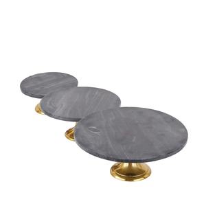 Set Of Three Black <b>Marble</b> Top <b>Cake</b> <b>Stands</b> With Gold Metal Base For Birthday Celebration Anniversary Event And Home Display - Product Image 6