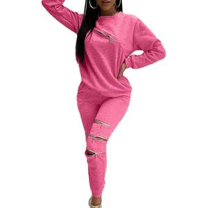 Automne hiver 2 pièces femmes ensembles pull de survêtement tricoté et pantalons de jogging droits costumes - Product Image 4